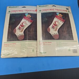 2 WonderArt Christmas Santa Felt Stocking Kits Presents From Santa